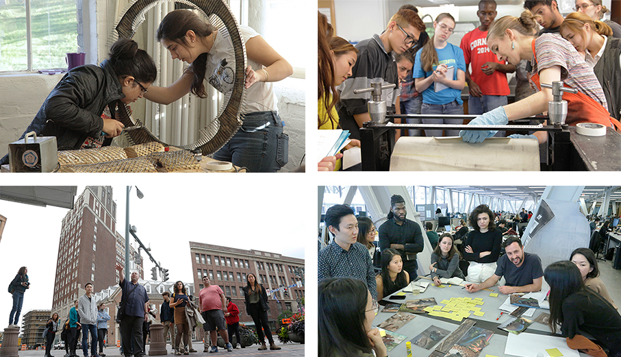 grid of four images showing students and faculty engaged in programmatic activities