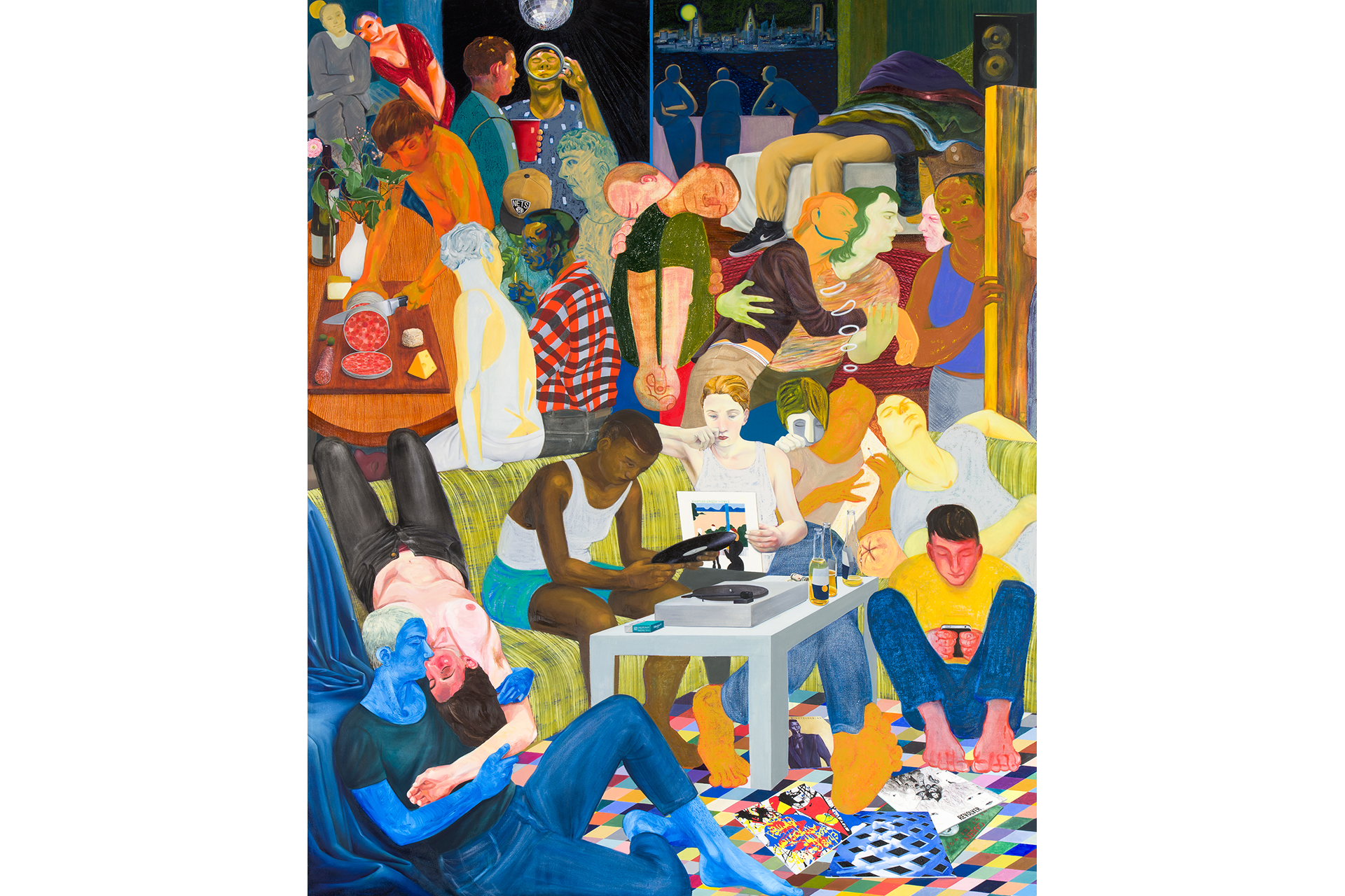 painting of people gathered in a room for a party