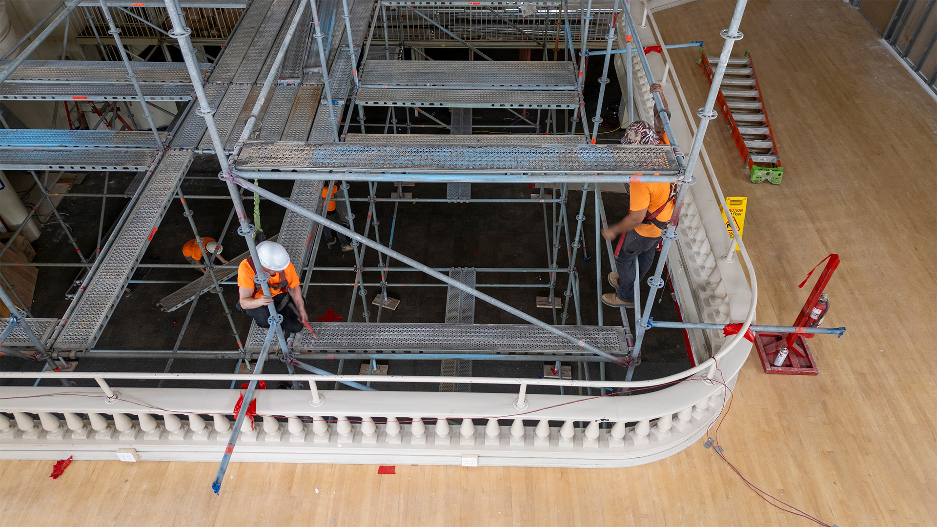 an interior view of a domed building under construction