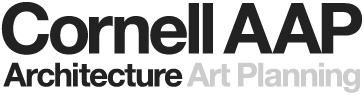 Logo with Cornell AAP, and Architecture in black and art and planning in grey