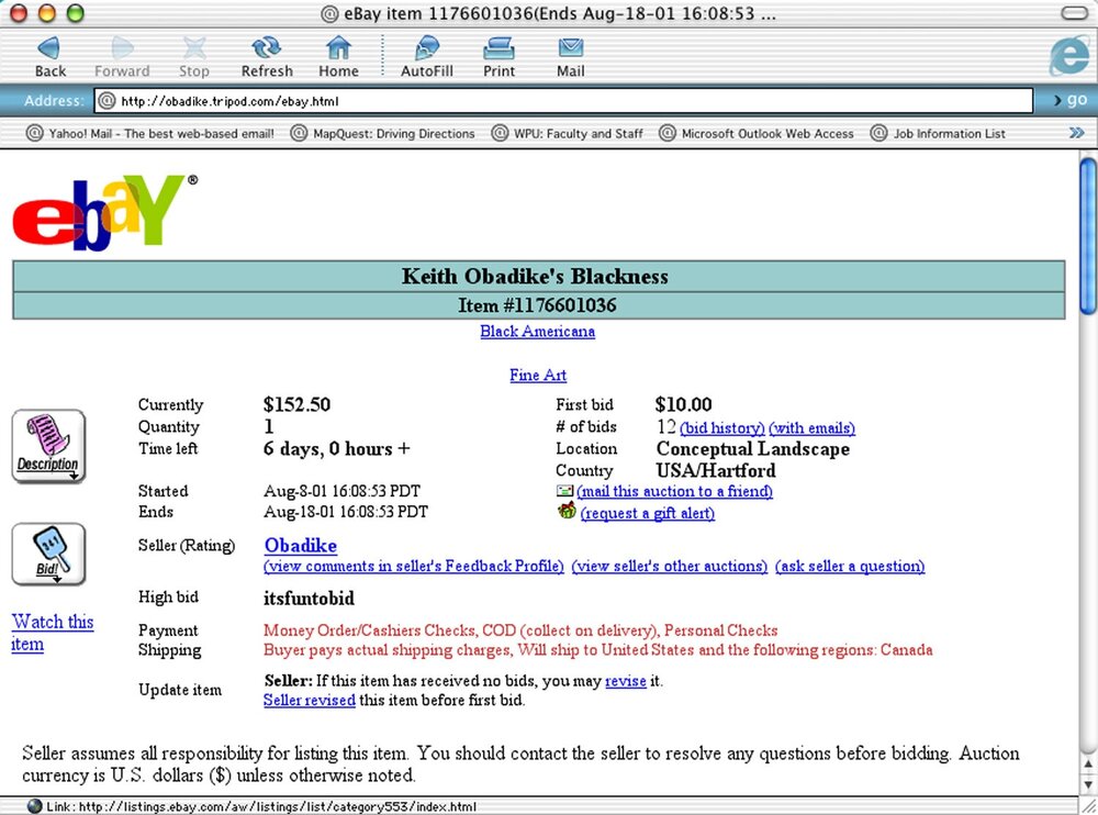 Screen shot of an eBay auction listing from 2001