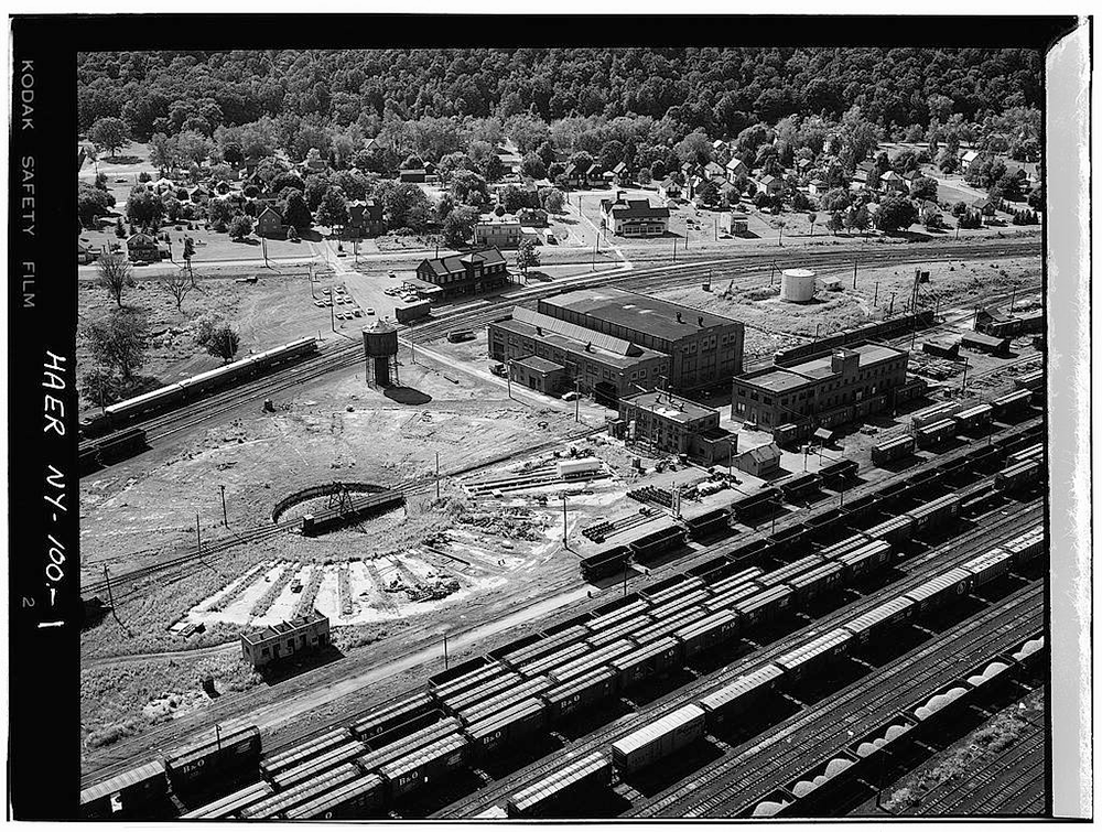 Aerial view of abandoned railyard 