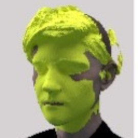 An augmented reality picture of a person with a green face
