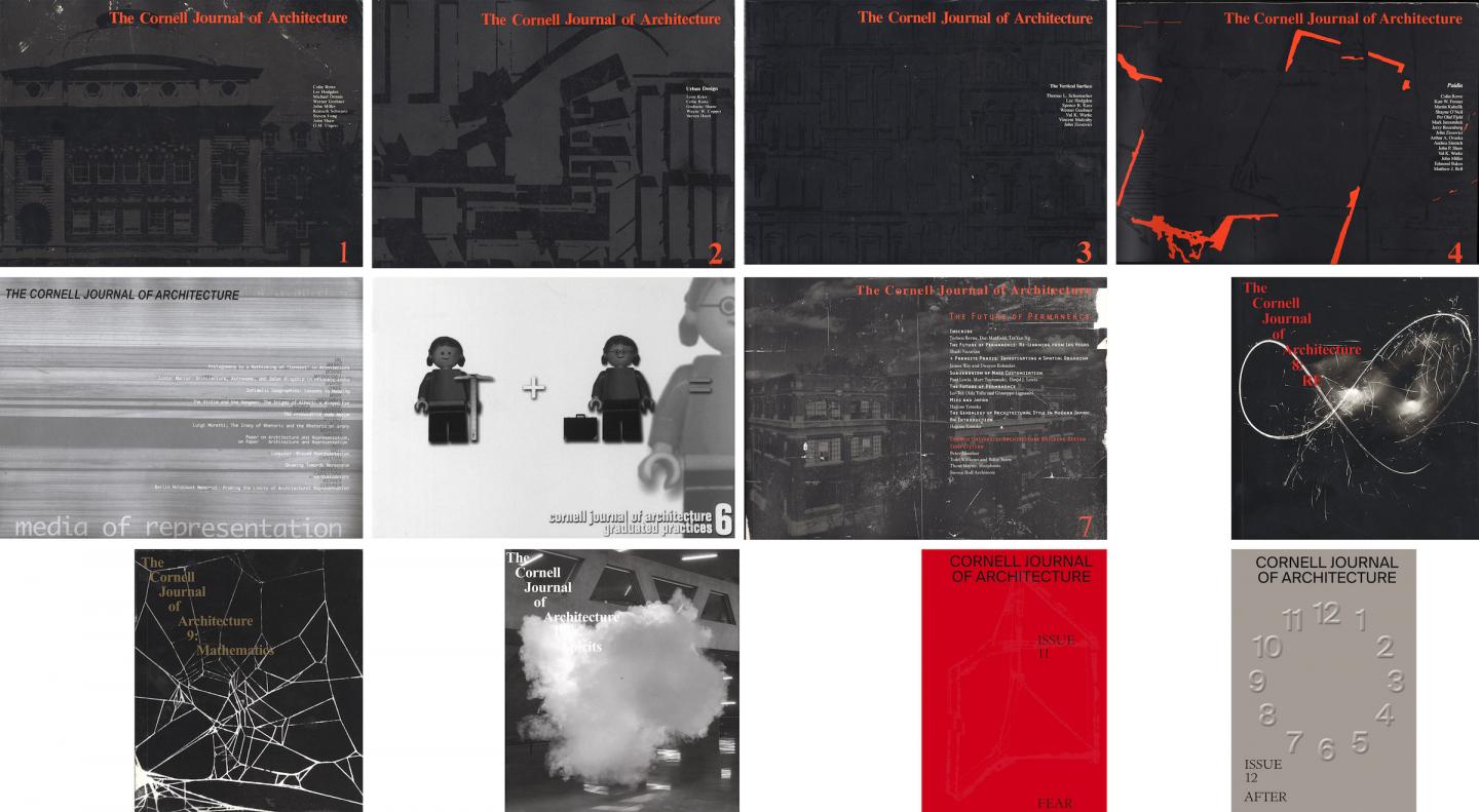 A grid of book covers of grey, orange, black, white, and red hues.