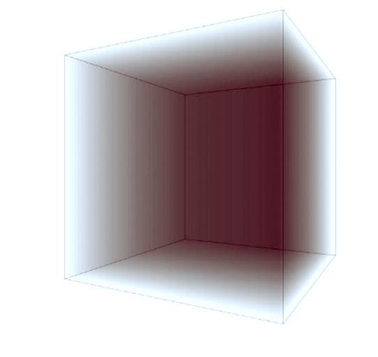 A gray cube that is transparent on two sides.