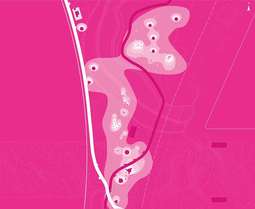 pink site plan of Central Park in Taichung, Taiwan
