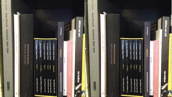 A series of architecture text books on a shelf 