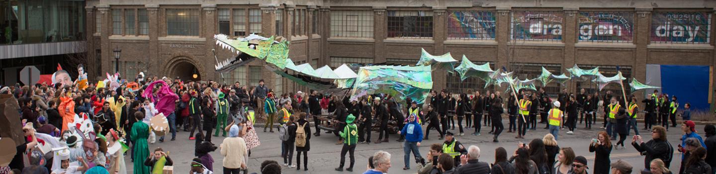 mechanical multicolored dragon in a parade