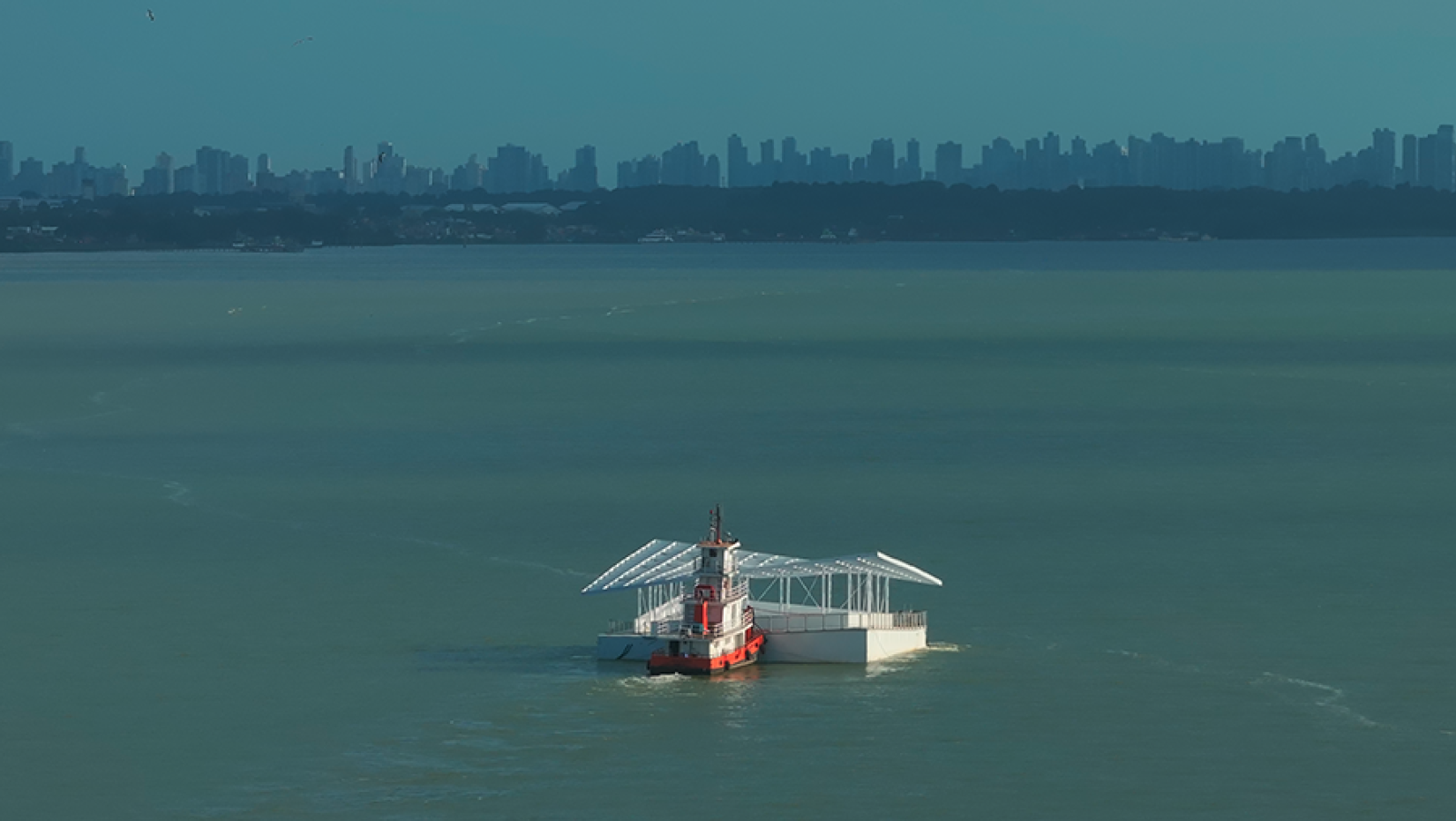 Pavilion floating down a river