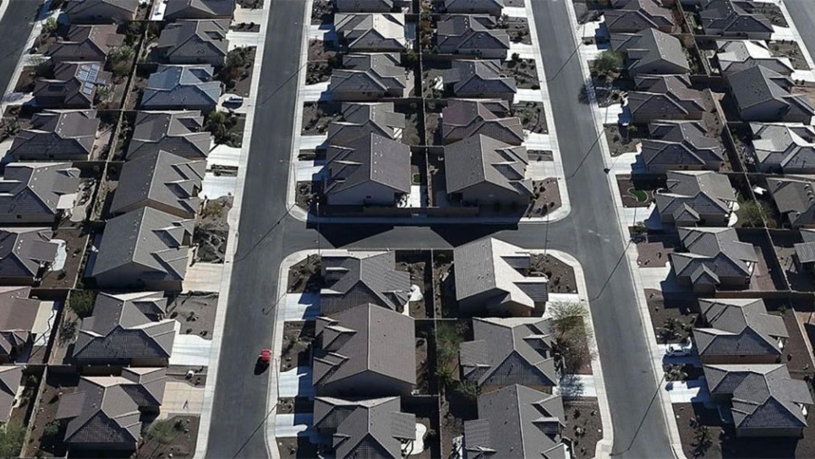 Aerial view of suburban house rooftops