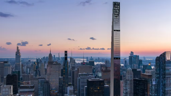 Skyscrapers of Manhattan's skyline at dusk