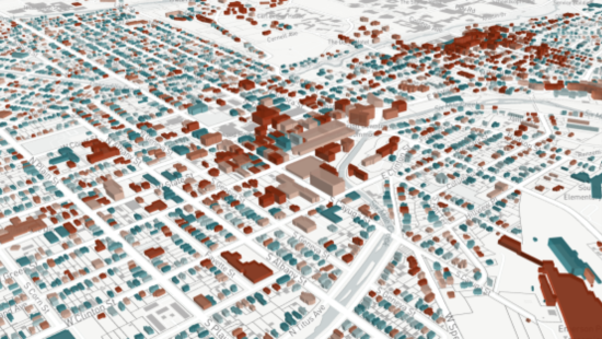 a colorful 3d model of a city scape.