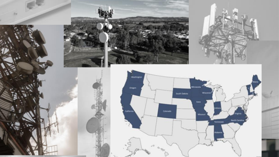 collage of maps and broadband towers