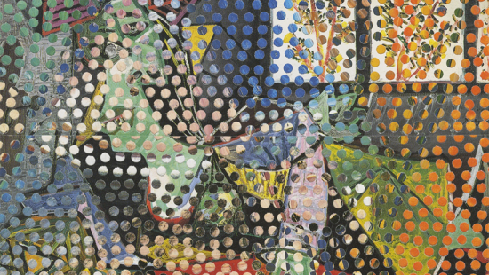 geometric painting layered with dots