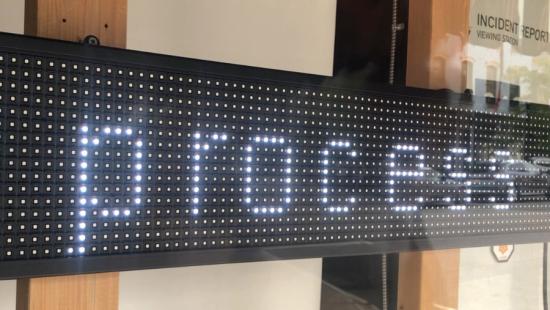 An led displaying showing the word 