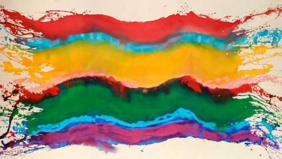 Strips of painted colors on a cream background.