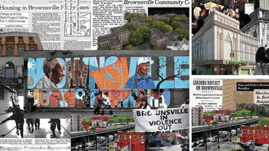 collage of newspaper articles and images