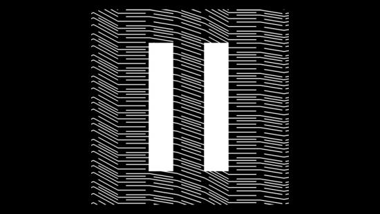 two thick white lines framed by a square of wavy white lines against a black background 
