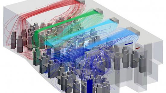 Translucent cube filled with gray columns and colored lines.