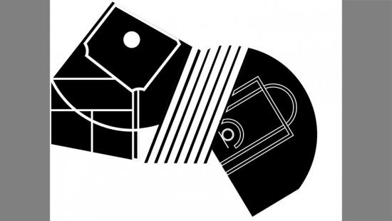 Black-and-white geometric shapes.