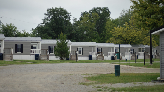 Row of grey manufactured houses