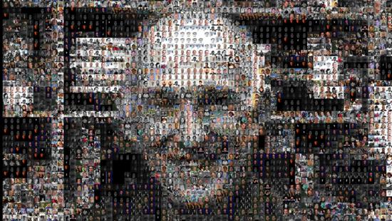A face composed of hundreds of very small rectangles depicting faces.