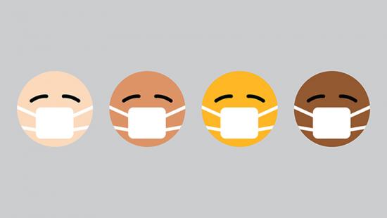 Four emoji faces wearing masks.