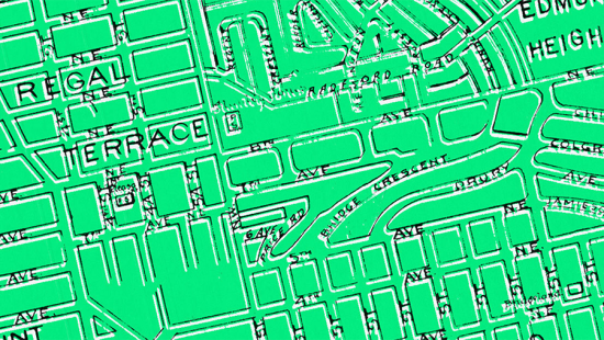 Green street map of a residential neighborhood