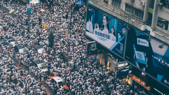 A very crowded city street.