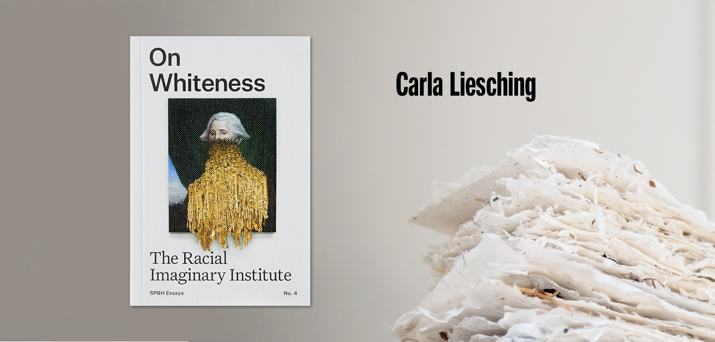 A white book cover with black text and a shredded paper figure.