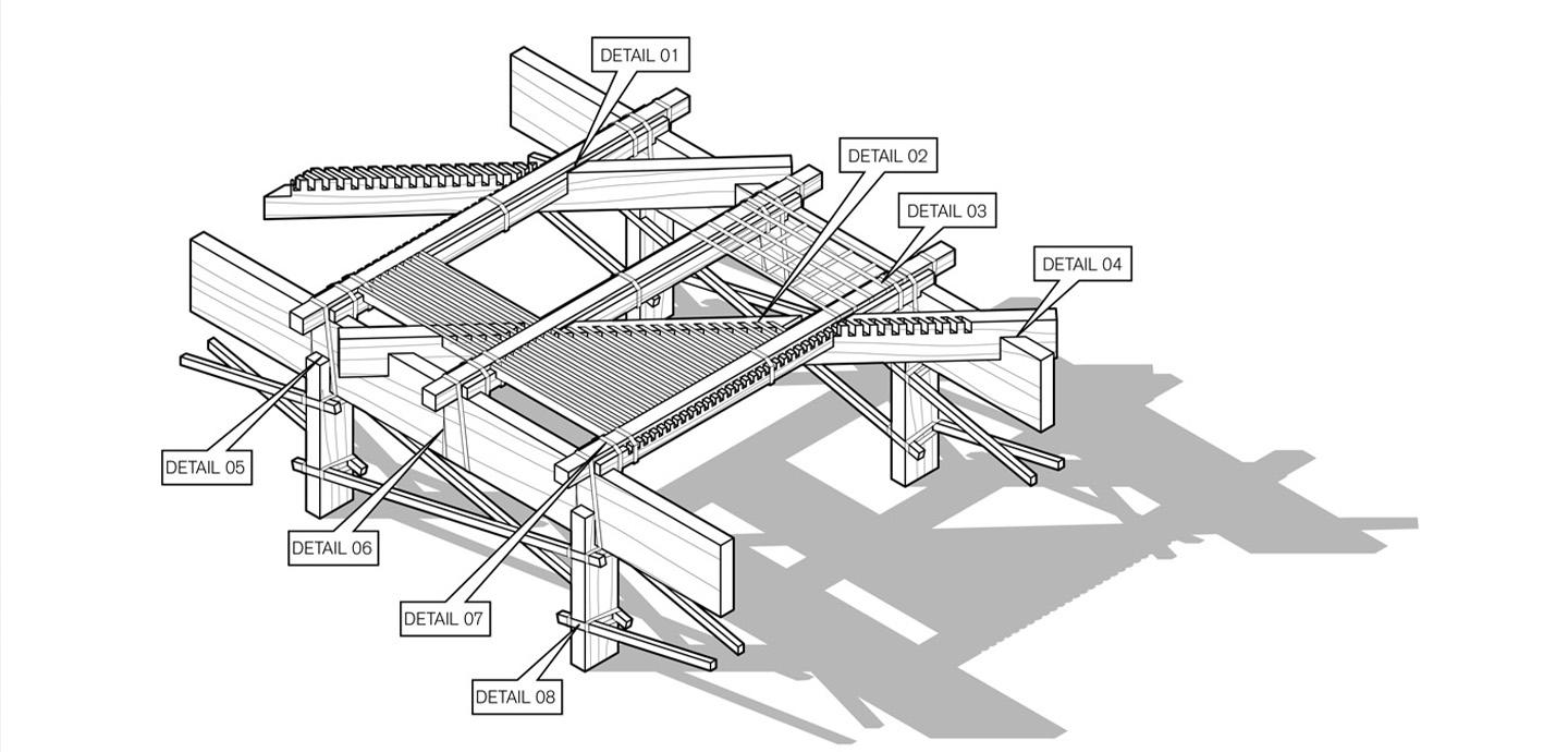 An isometric drawing showing construction details of the boardwalk.