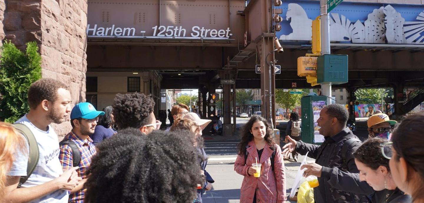 CRP students on sidewalk outside Harlem 125th Street