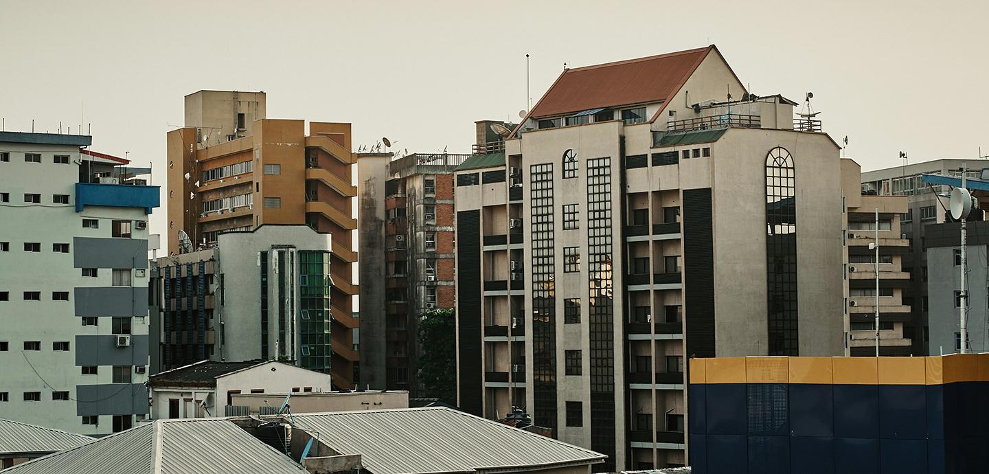 Cityscape of high rise buildings in downtown Lagos, Nigeria