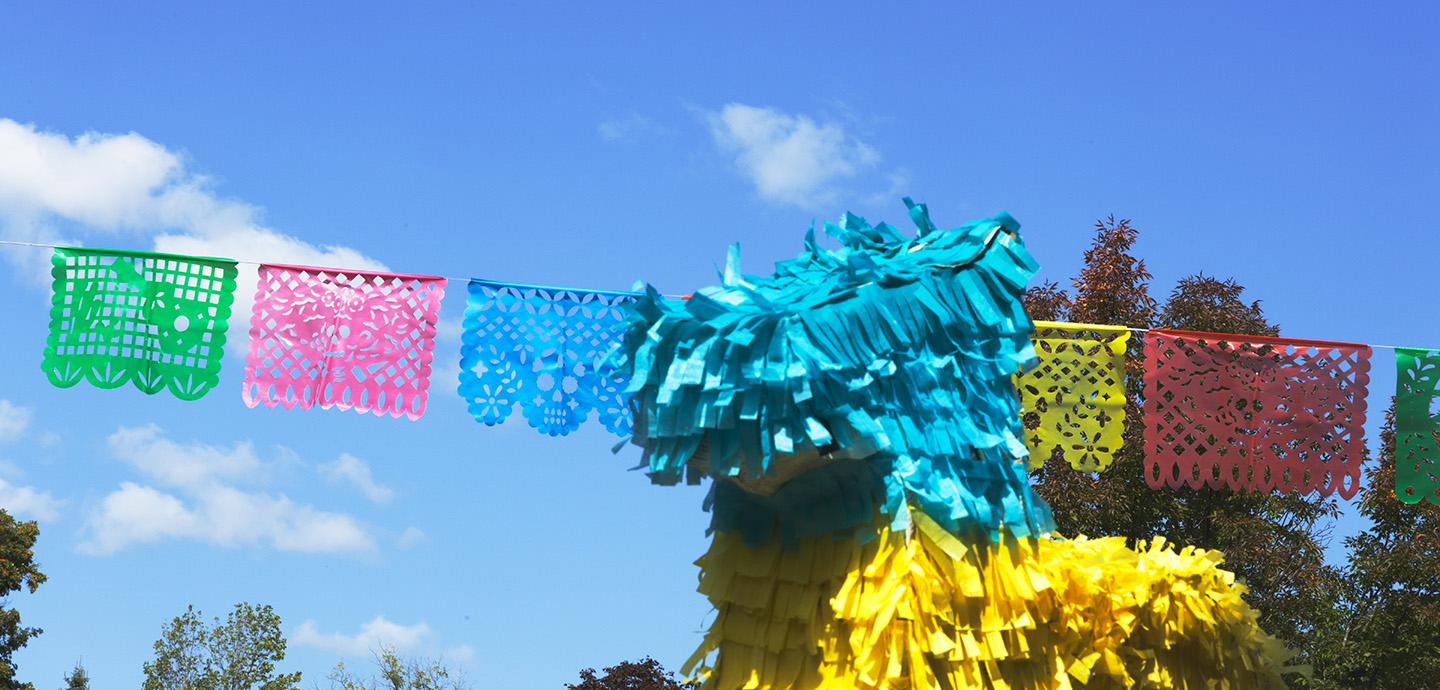 paper mache green blue pink red yellow celebration