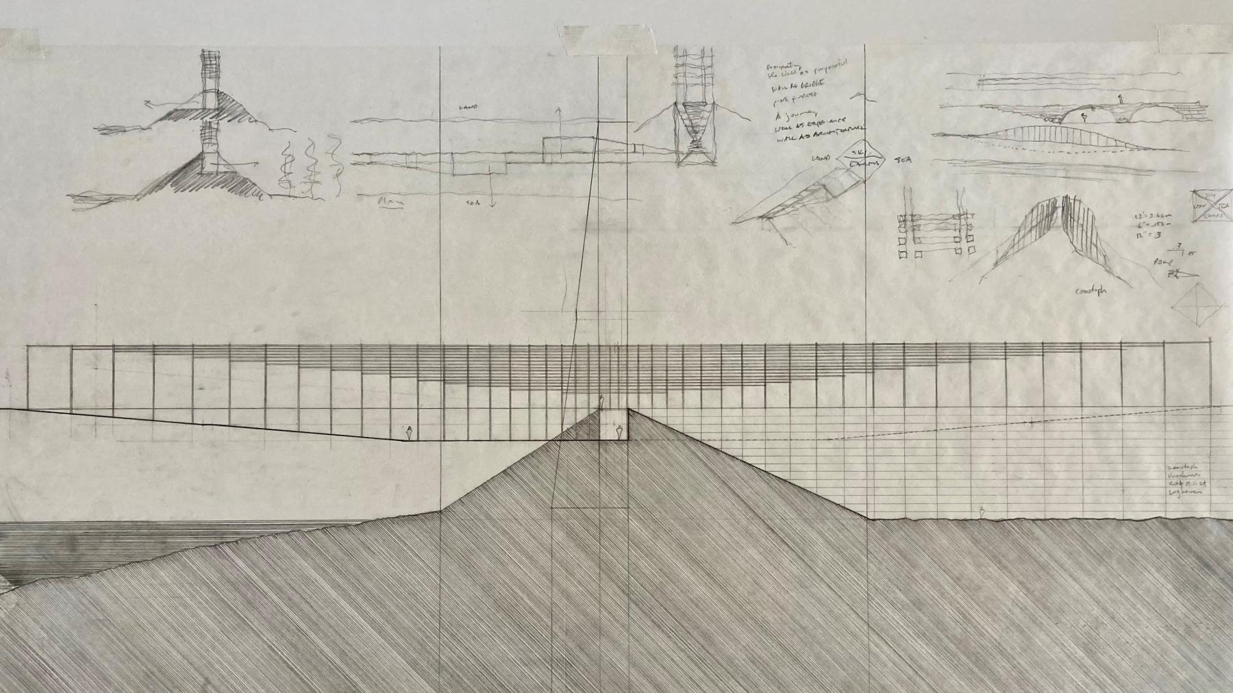a pencil drawing of an architectural rendering