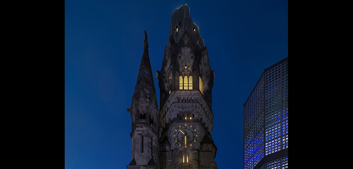 clocktower lit up at night