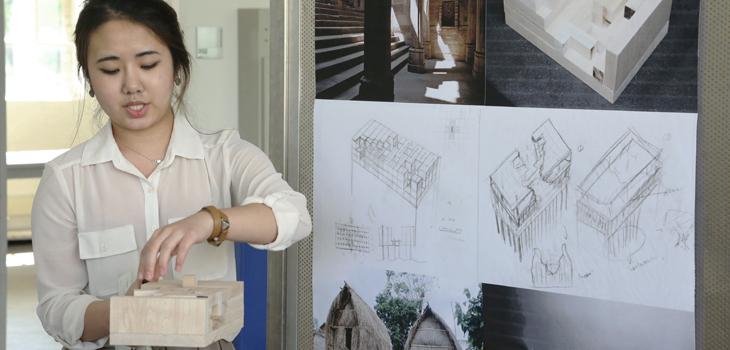 Sophia Lee (B.Arch. '18) presents her project during first-year design reviews.