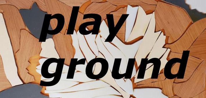 Brown, tan, and gray abstract wooden background with the exhibition title on it.