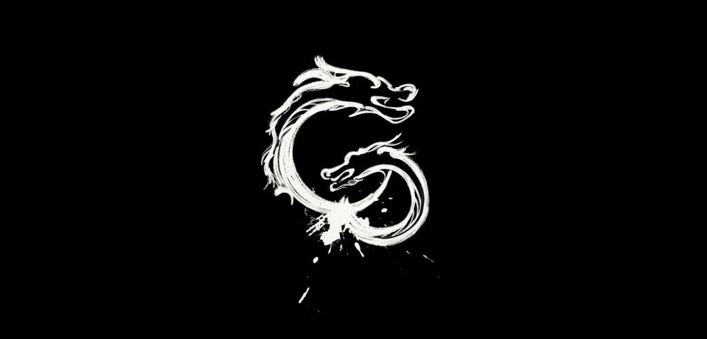 Sketch of a two-headed dragon in white on a solid black background
