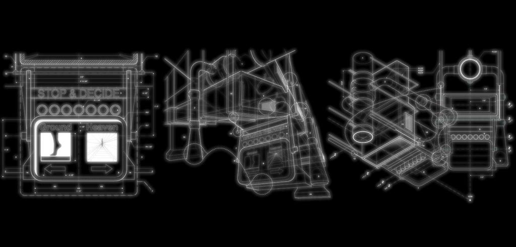 Black and white digital rendering of a imaginary mechanical device. 