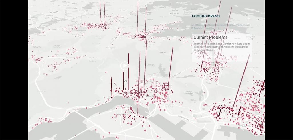 red dots and spikes on a gray map