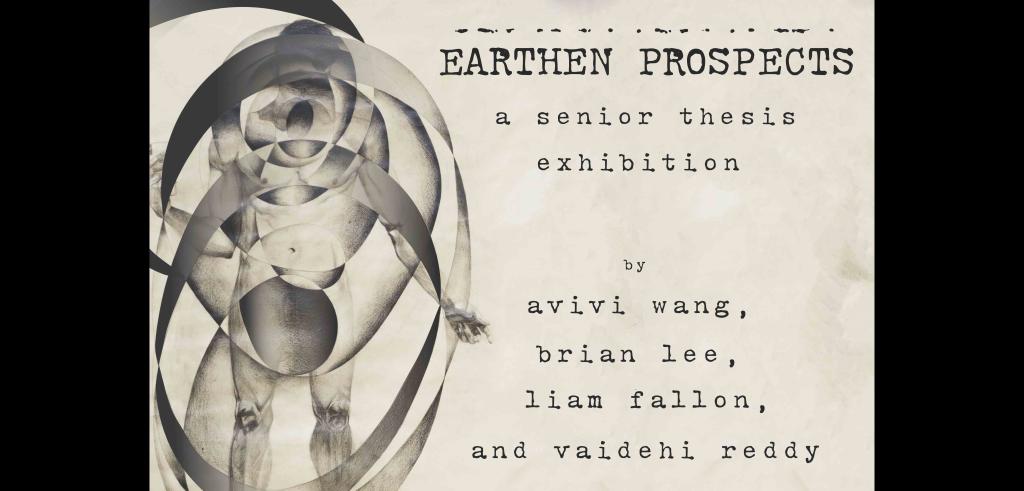 Poster for Earthen Prospects with a spiral drawn mannequin on the left and text on the right.