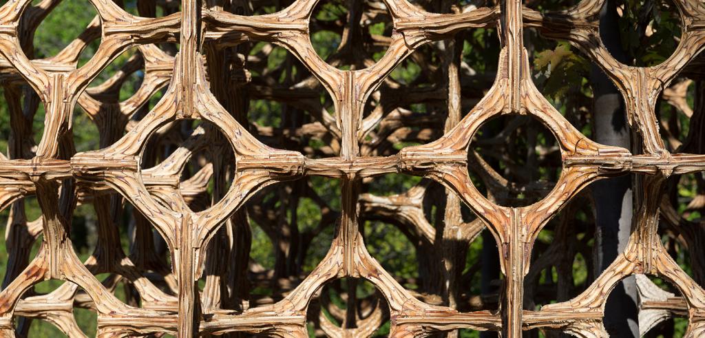 interconnected wooden circles form a lattice