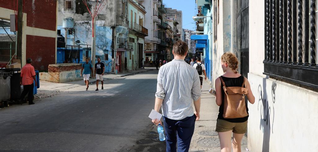 McEnaney and student on a street in Central Havana.