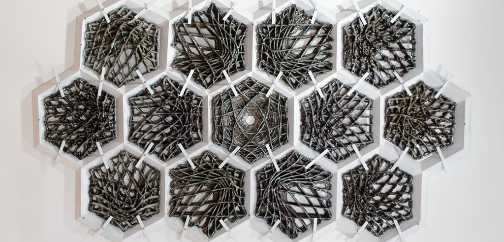interlocked hexagon-shaped woven ceramics made by a robot