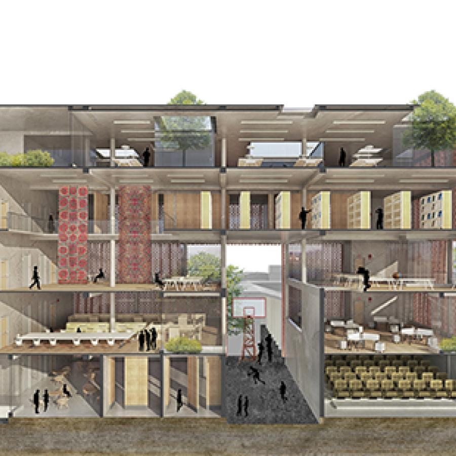 Workshop building, perspective section.