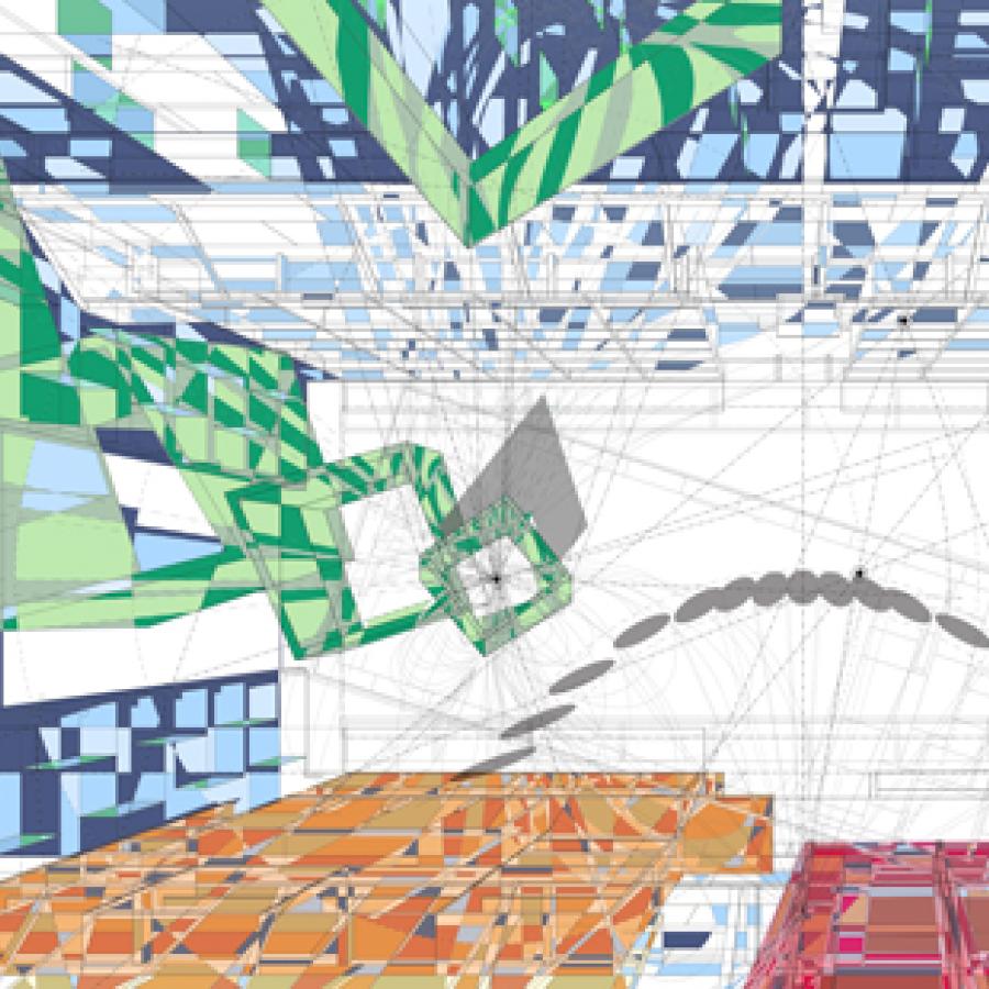 blue, green, orange, and red line and box drawing