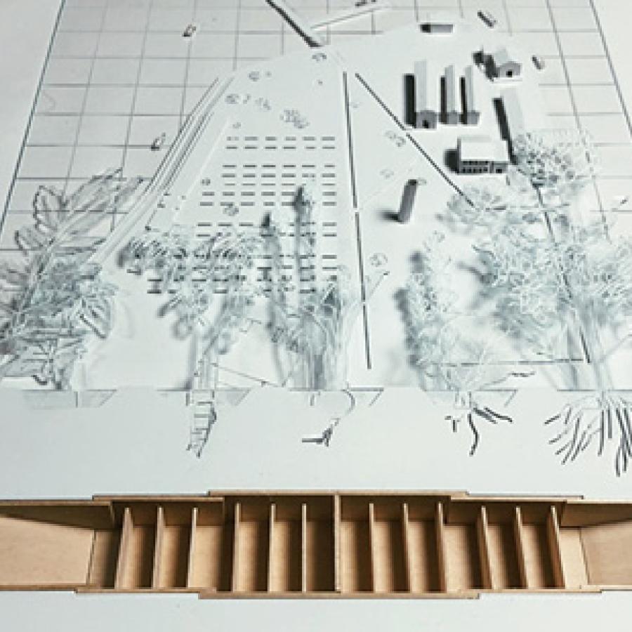 Architectural drawing and model. 