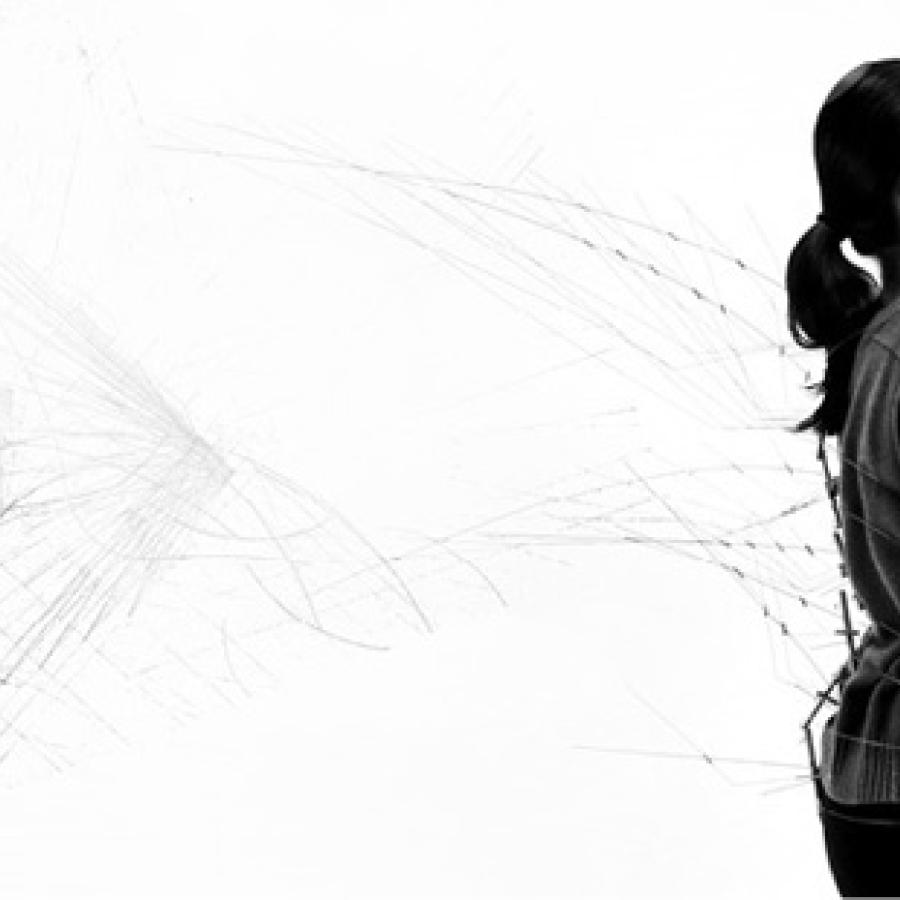 Conceptual illustration of a girl using the drawing machine.