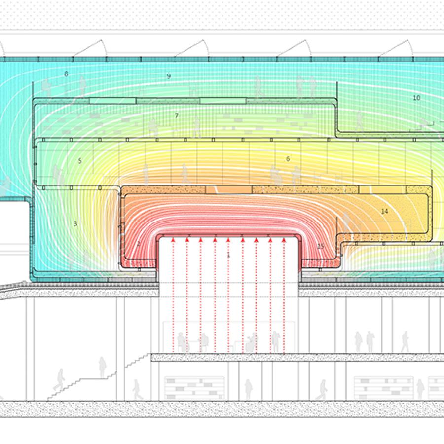 Digital rendering of an architectural structures cross section. 